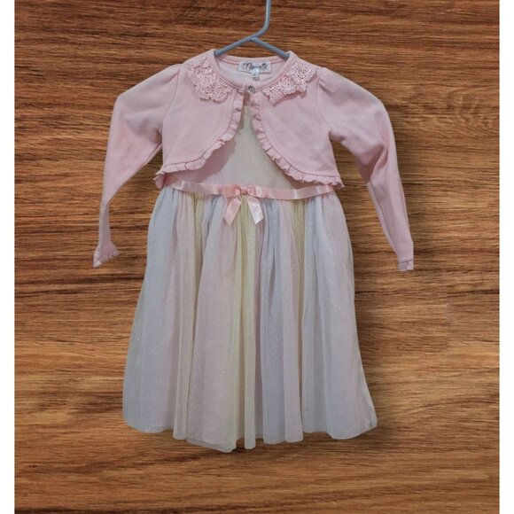 Bonnie Jean 4T Girls Pastel Glitter Dress & Pink Nannette sweater Cardigan Set - Picture 3 of 9